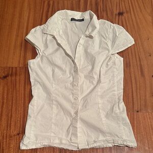 Brandy Melville White Button-Up Short Sleeve Blouse